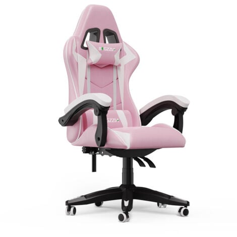 Sedia da gaming - bigzzia Sedia gaming Rosa - Sedia poltrona gaming - Sedie da gamer con Cuscino Lombare e Poggiatesta - Regolabile in Altezza - PU Poltrona Racing