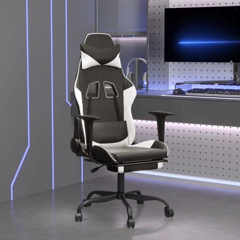 Sedia da Gaming con Poggiapiedi Nero e Bianco in Similpelle Vidaxl 65264