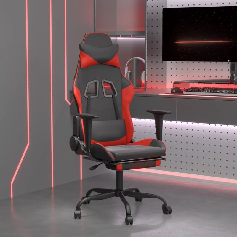 Sedia da Gaming con Poggiapiedi Nero e Rosso in Similpelle Vidaxl 46265