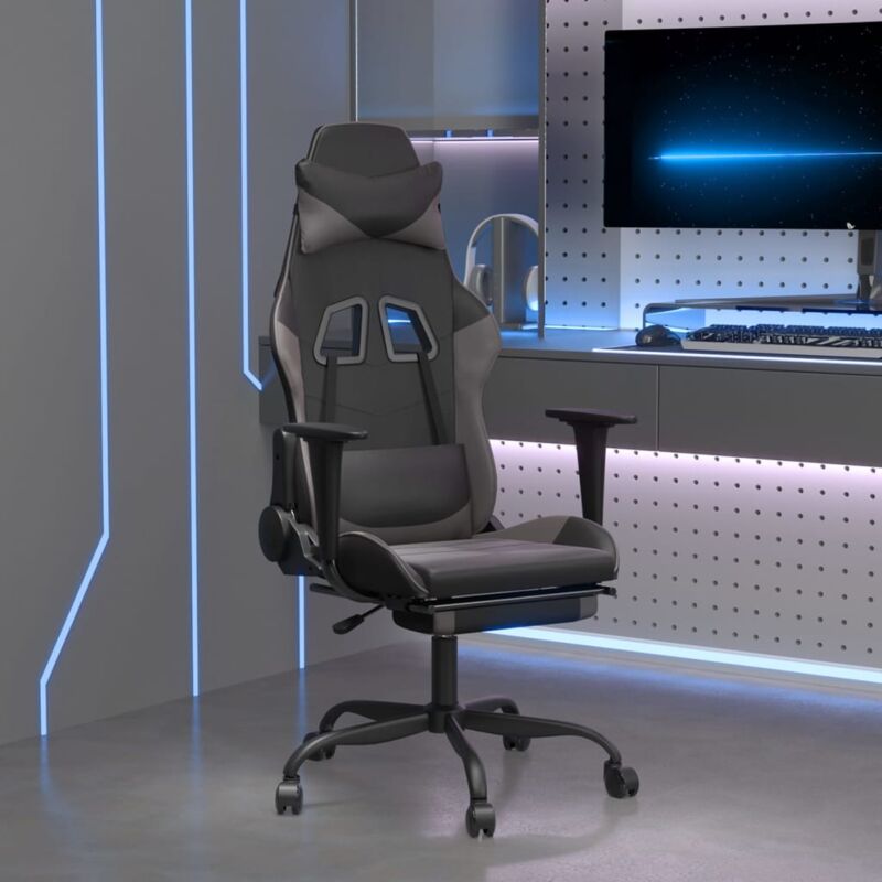 Vidaxl - Sedia da Gaming con Poggiapiedi Nero e Grigio in Similpelle 14727