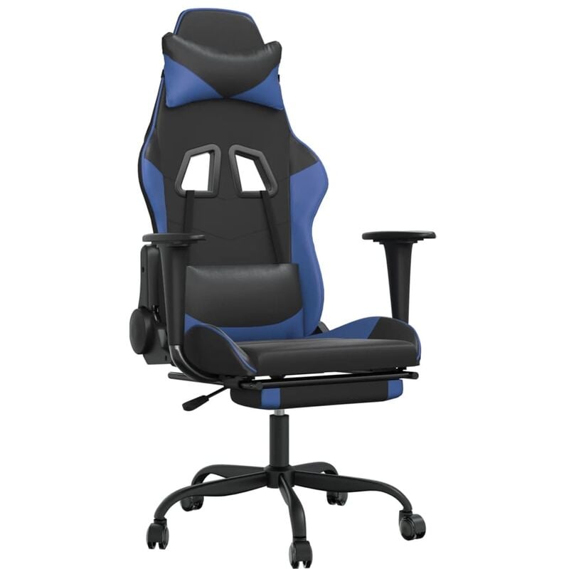 Sedia da Gaming con Poggiapiedi Nero e Blu in Similpelle Vidaxl Blu