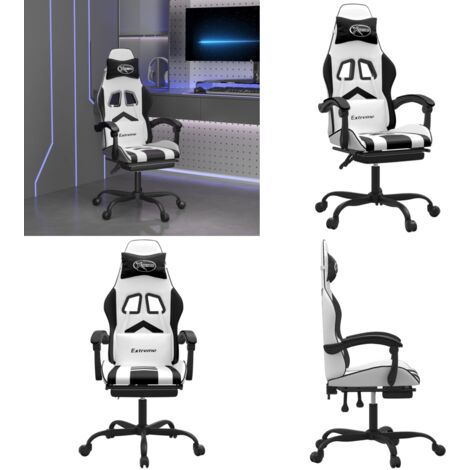 Sedia da Gaming con Poggiapiedi Bianco e Nero in Similpelle - Sedia con poggiapiedi - Similpelle