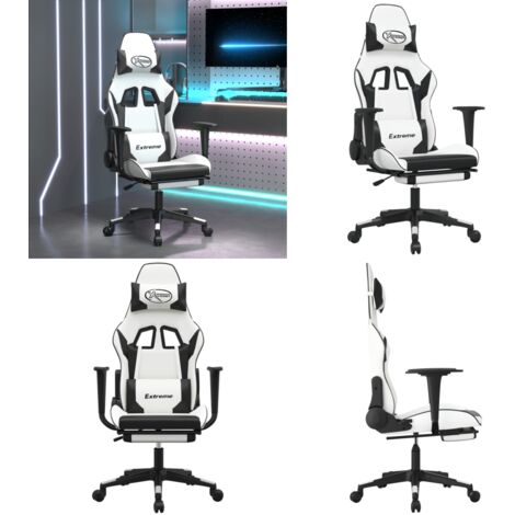 Sedia da Gaming con Poggiapiedi Bianco e Nero in Similpelle - Sedia da gioco - Sedia con poggiapiedi