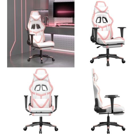 Sedia da Gaming con Poggiapiedi Bianco e Rosa in Similpelle - Sedia con poggiapiedi - Sedia in similpelle
