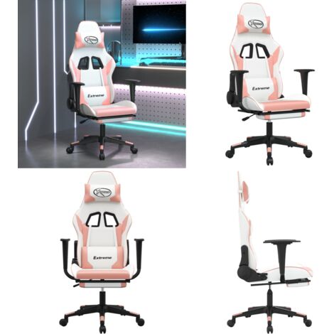 Sedia da Gaming con Poggiapiedi Bianco e Rosa in Similpelle - Sedia da gioco - Sedia con poggiapiedi