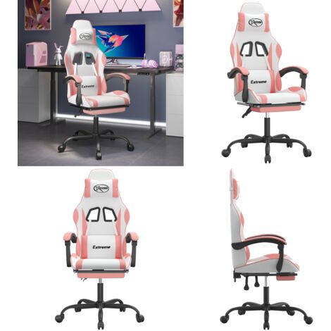 Sedia da Gaming con Poggiapiedi Bianco e Rosa in Similpelle - Similpelle - Schienale regolabile