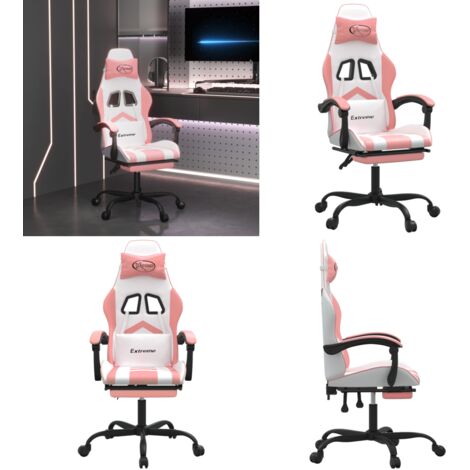 Sedia da Gaming con Poggiapiedi Bianco e Rosa in Similpelle - Similpelle - Schienale regolabile