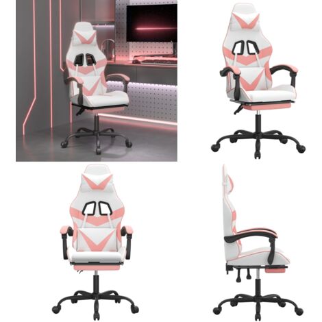 Sedia da Gaming con Poggiapiedi Bianco e Rosa in Similpelle - Similpelle - Schienale regolabile