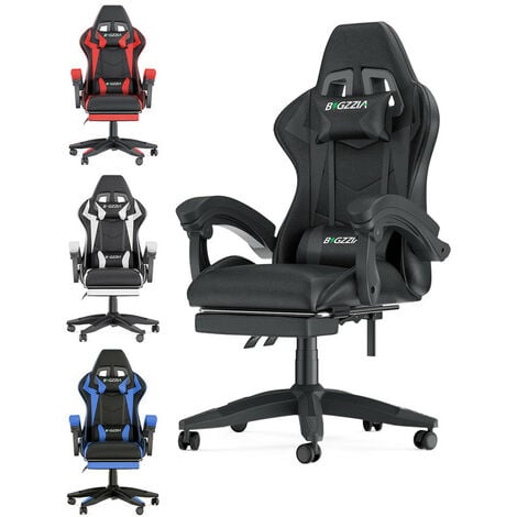 bigzzia Sedia da gaming con Poggiapiedi, ergonomica, per gamer, con cuscino lombare e poggiatesta, regolabile in altezza, sedia per computer, per ufficio, per adulti, ragazze e ragazzi - nero