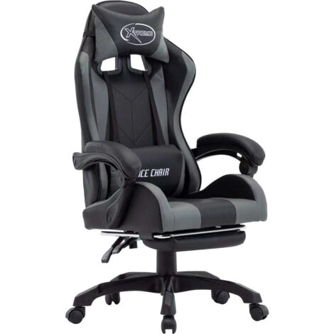 Sedia da Gaming con Poggiapiedi Grigia e Nera in Similpelle vidaXL