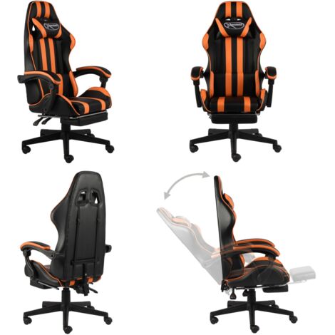 Sedia da Gaming con Poggiapiedi Nero e Arancione in Similpelle - Sedia reclinabile - Poggiapiedi
