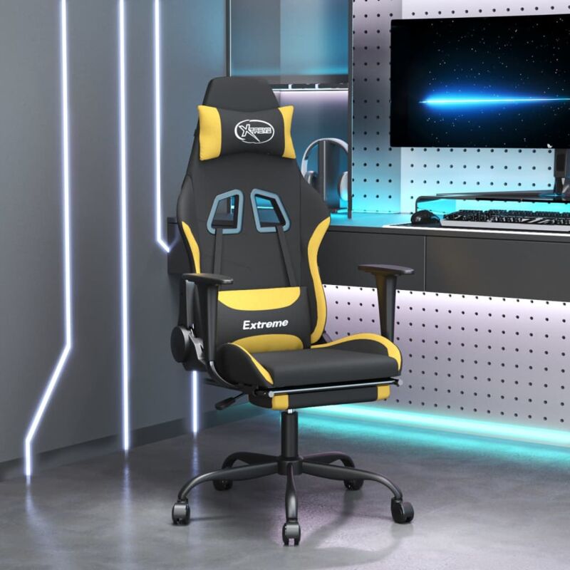 Sedia da Gaming con Poggiapiedi Nero e Giallo in Tessuto Vidaxl 89523