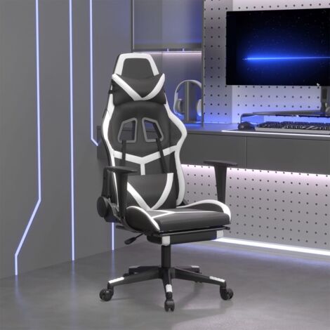 Sedia da Gaming con Poggiapiedi Nero e Bianco in Similpelle vidaXL