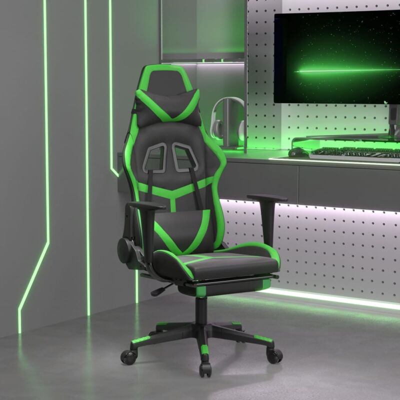 Sedia da Gaming con Poggiapiedi Nero e Verde in Similpelle Vidaxl 83832