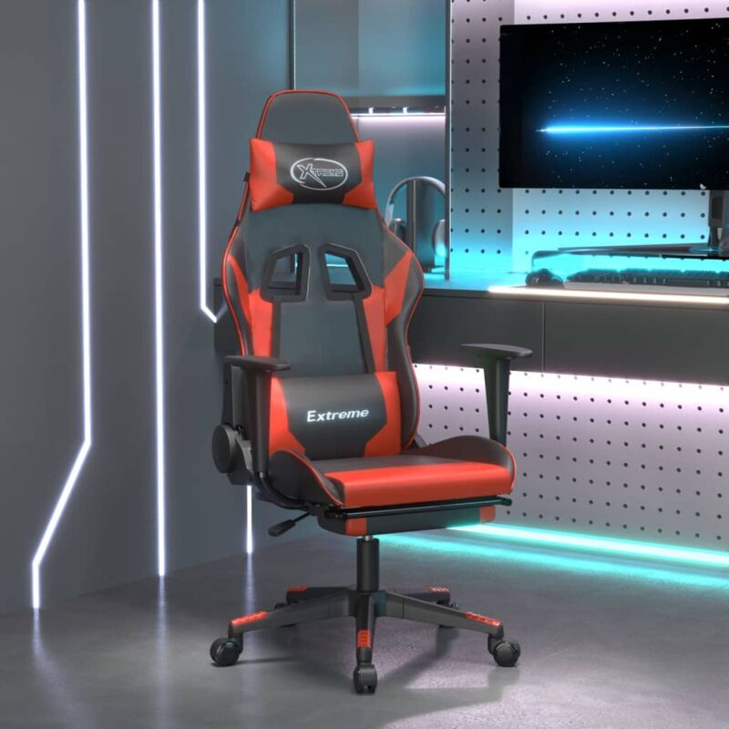 Sedia da Gaming con Poggiapiedi Nero e Rosso in Similpelle Vidaxl 83906