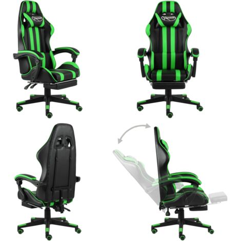 Sedia da Gaming con Poggiapiedi Nero e Verde in Similpelle - Sedia reclinabile - Poggiapiedi