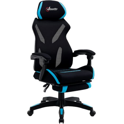 Sedia da Gaming con Supporto Lombare, Sedia Ufficio Ergonomica con Altezza Regolabile in Tessuto Nero e Blu, 65x65x119-129cm