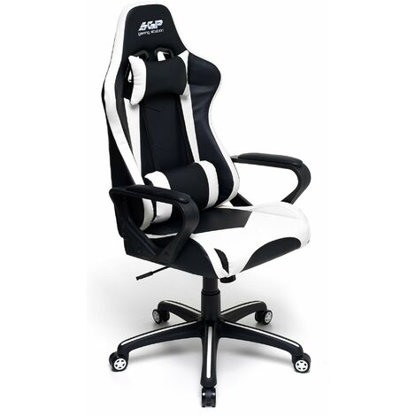Sedia da Gaming Ergonomica 63x63x126 cm in Similpelle Nero e Bianco