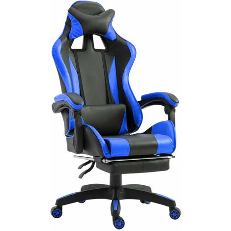 Sedia da Gaming Ergonomica 66x60x134 cm con Poggiapiedi in Similpelle Blu