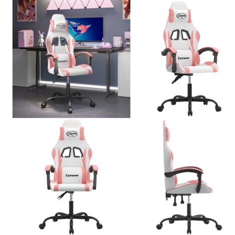 Sedia da Gaming Girevole Bianco e Rosa in Similpelle - Sedia girevole - Sedia da gioco