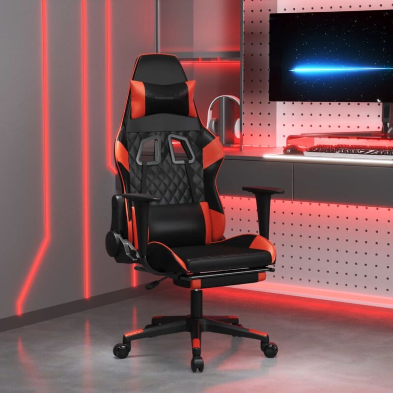 Sedia da Gaming Massaggio Poggiapiedi Nero e Rosso Similpelle Vidaxl 58161