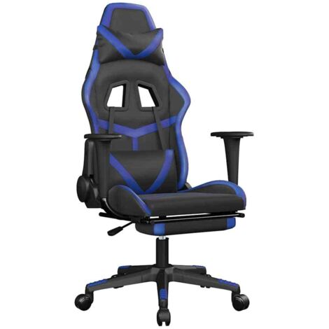 Sedia da Gaming Massaggiante Poggiapiedi Nero e Blu Similpelle vidaXL
