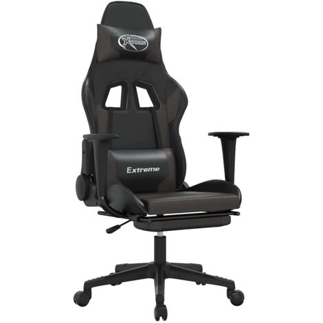 Sedia da Gaming Massaggio Poggiapiedi Nero e Grigio Similpelle vidaXL