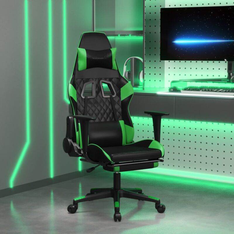 Sedia da Gaming con Poggiapiedi Nero e Verde in Similpelle Vidaxl 90004