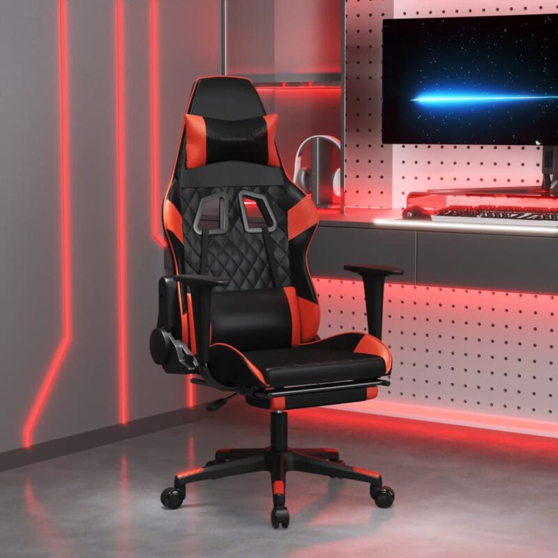 Sedia da Gaming con Poggiapiedi Nero e Rosso in Similpelle Vidaxl 97046