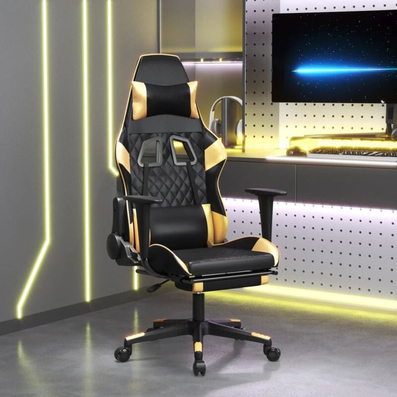 Sedia da Gaming con Poggiapiedi Nero e Oro in Similpelle vidaXL41794