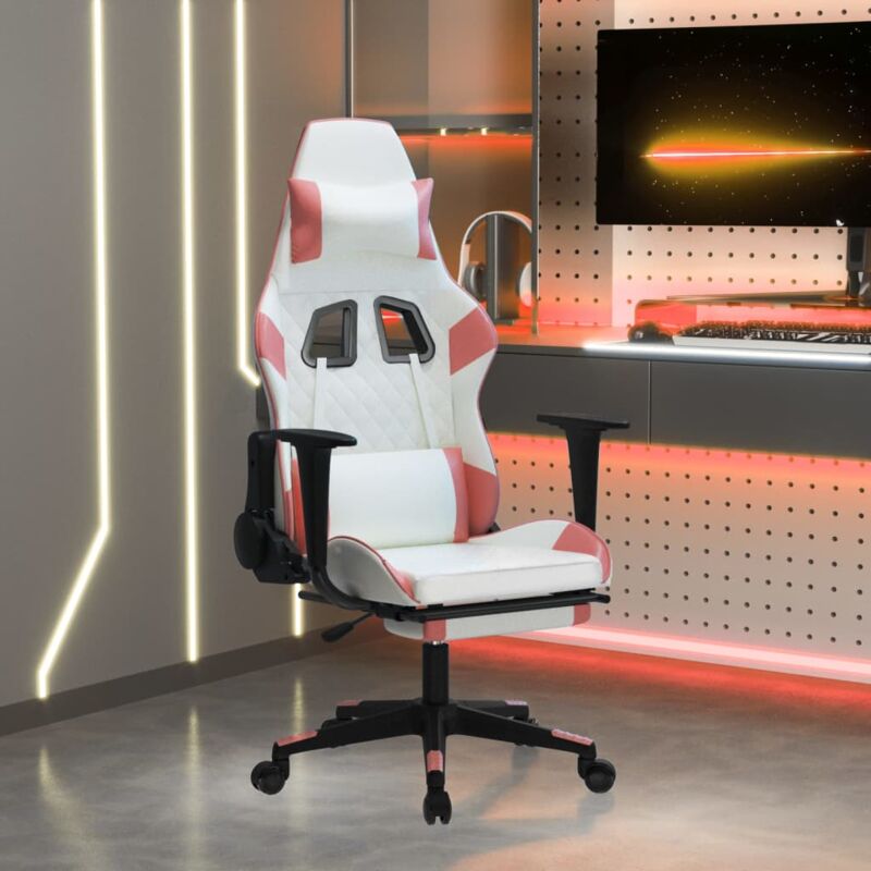 Sedia da Gaming con Poggiapiedi Bianco e Rosa in Similpelle Vidaxl 22617