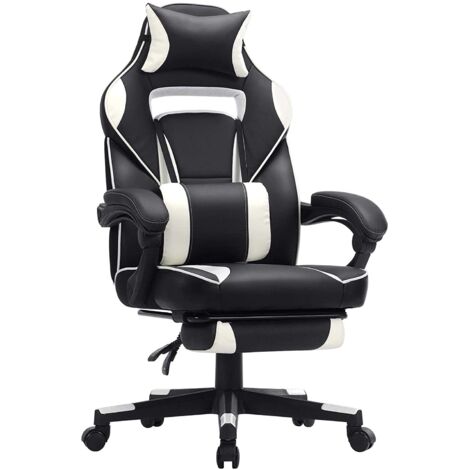 Sedia da gaming sedia da ufficio regolabile con poggiapiedi telescopico ergonomico meccanismo di inclinazione poggiatesta supporto lombare portata massima 150 kg colore bianco e nero 120000398