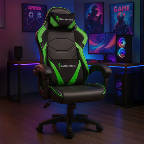 Sedia da gaming verde e nera San Marco