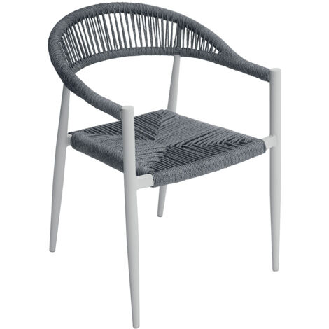 Sedia da Giardino 56x78x59 cm Milano con Corda Sintetica e Allumino Bianco e Grigia
