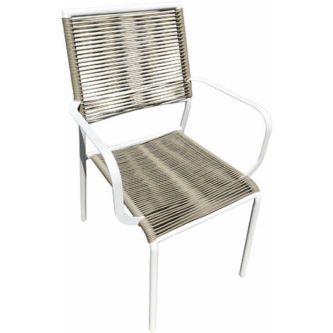 Sedia da Giardino 61x56x86 cm in Acciaio e Rattan Sintetico Bianco e Beige