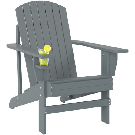 Sedia da giardino Adirondack con portabicchiere, sdraio da giardino, sedia da balcone, legno massello, grigio scuro, 95 x 72 x 93 cm