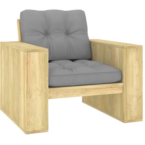Sedia da Giardino con Cuscini Grigi Legno Pino Impregnato vidaXL