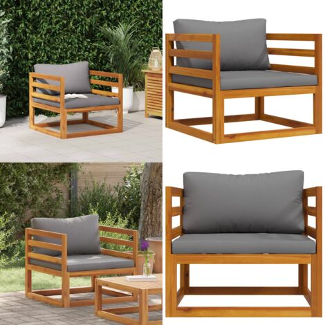 Sedia da Giardino con Cuscini Grigio Scuro Massello di Acacia - Cuscino per sedile - Cuscino per schienale