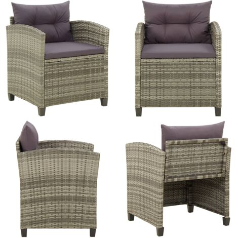 Sedia da Giardino con Cuscini in Polyrattan Grigio - Sedie da esterno - Sedie da patio