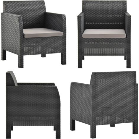 Sedia da giardino con cuscino antracite 63x65x76 cm PP Rattan - Poltrona da giardino - Cuscino da giardino
