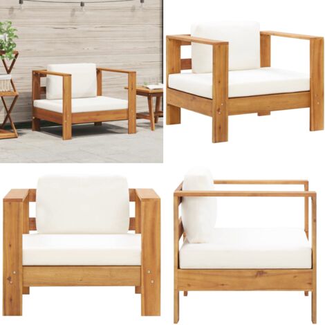 Sedia da Giardino con Cuscino Crema in Legno Massello di Acacia - Cuscino da giardino - Poltrona da giardino