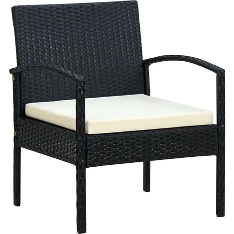 Sedia da Giardino con Cuscino in Polyrattan Nero vidaXL