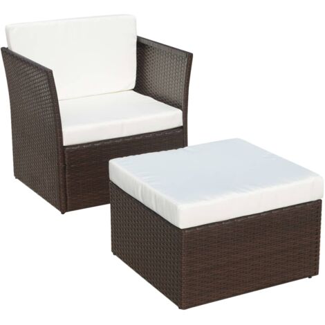 Sedia da Giardino con Poggiapiedi in Polyrattan Marrone vidaXL