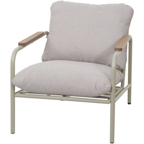 Sedia da giardino in alluminio HHG-591, poltrona per esterni, stoffa/tessuto in olefina (205 g/m²), verde chiaro beige
