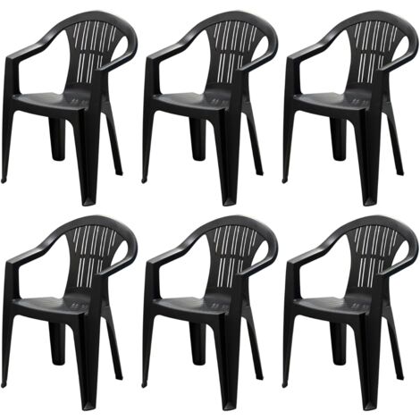 Sedia Da Giardino In Plastica Con Braccioli Impilabile - Set di 6 Sedie Per Esterno - Ratak - Antracite