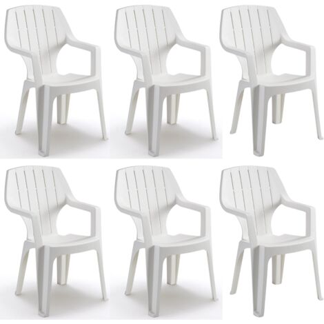 Sedia da Giardino in Plastica Impilabile Alta, 6 pezzi - Bianco