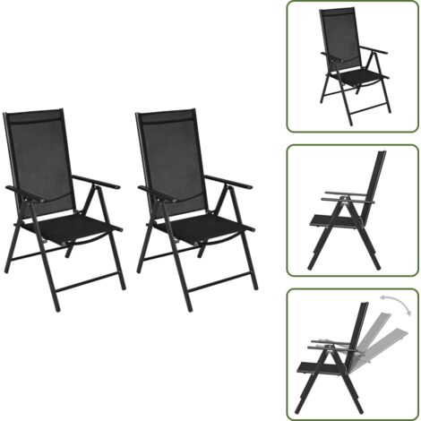 Sedia da giardino in textilene - vidaXL Sedie da Giardino Pieghevoli 2 pz in Alluminio e Textilene Nere - Sedia da giardino con schienale reclinabile