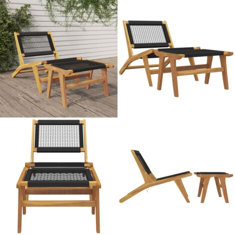 Sedia da Giardino Poggiapiedi Legno Massello di Teak Poliestere - Poggiapiedi - Teak
