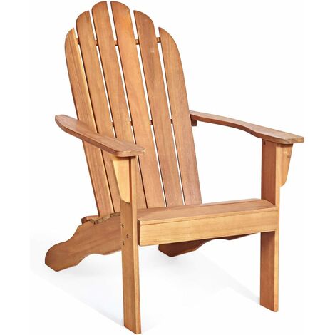 Sedia da Giardino, Poltrona per Balcone e Cortile, Sedia Moderna per Adulti, Sedia Sdraio Relax, Sedia Stabile di Legno, 87x69x102 cm (Naturale)