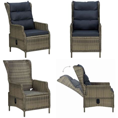 Sedia da Giardino Reclinabile con Cuscini in Polyrattan Marrone - Poltrona da esterno - Cuscini in rattan